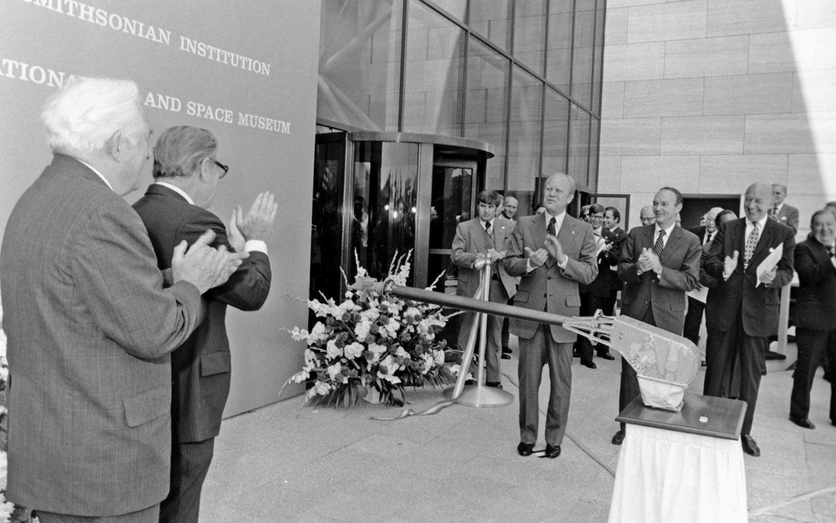 airandspace's tweet photo. 50 years ago today, the National Air and Space Museum in DC opened to the public. The opening ceremony featured a speech by President Gerald Ford and the ribbon cutting was triggered by a signal from the Viking 1 spacecraft orbiting Mars. https://t.co/StO46HSphM
