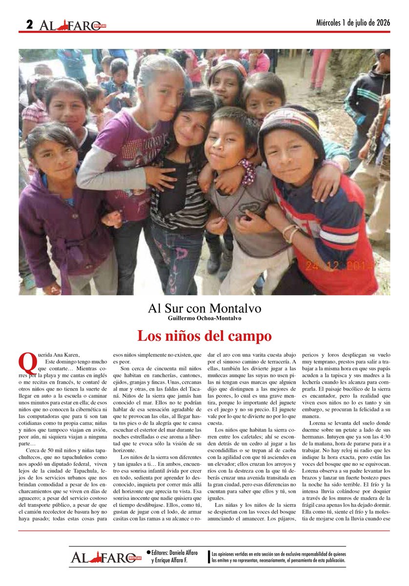 AlfaroNoticiasD's tweet photo. #Columnas Guillermo Ochoa-Montalvo @guiyermodivan: Querida Ana Karen, Este domingo tengo mucho que contarte… 
https://t.co/kxqrFEQPKZ https://t.co/rfpmznL2Hj