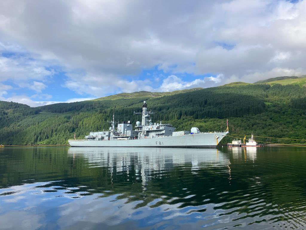 HMNBDevonport's tweet photo. HMS Sutherland in the serene surroundings of Loch Goil - she’s conducting trials as she gets ready for operations. https://t.co/4V41oekeMJ