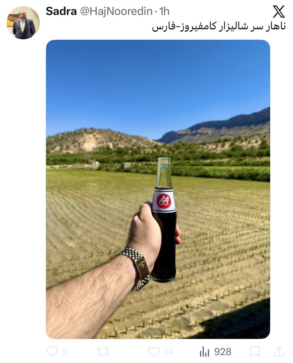 IranianPlateau's tweet photo. به ایشون بگید این عکس اصلا زیبا نیست. برای به‌وجودآمدن ۱سانتی‌متر خاک زراعی ۷۰۰ سال زمان نیازست. استان فارس سالانه بیشتر از ۵۴سانتی‌متر فرونشست خاک دارد و کاشت برنج در کامفیروز فارس فاجعه‌ست. https://t.co/YTrv6DuSnu