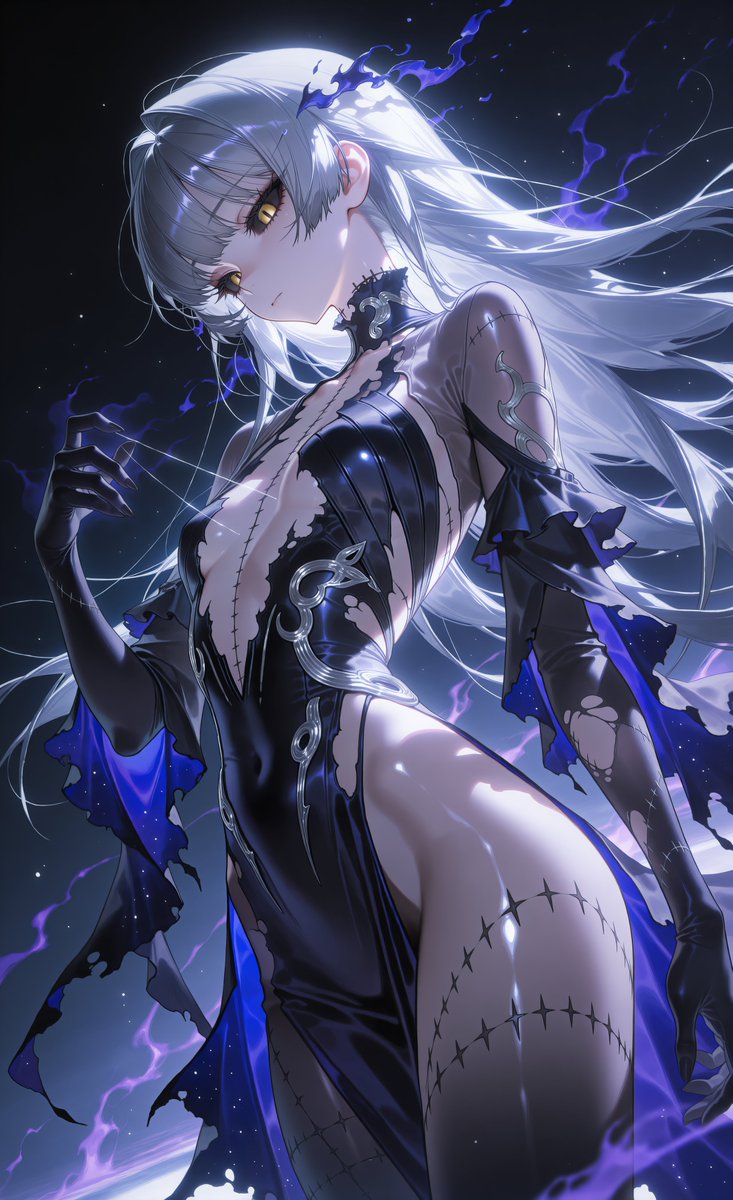 MysticAICaster's tweet photo. Stitches trace her skin like silver thread... ✨🌑

縫い目が銀の糸のように彼女の肌を辿る... ✨🌑

#Corrupted #FantasyArt #AnimeArt #DigitalArt https://t.co/1PlVJchqeH