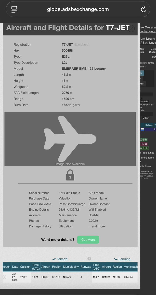 Shad_khalif's tweet photo. My question isn’t even the identity of who is posting.
1. Everything allegedly posted is VERY publicly available info. 
2. The plane is NOT registered to the alleged VIP person 
So what exactly is her crime, and who is the complainant. This is just abuse of state machinery (DCI). https://t.co/bujy65fYk6