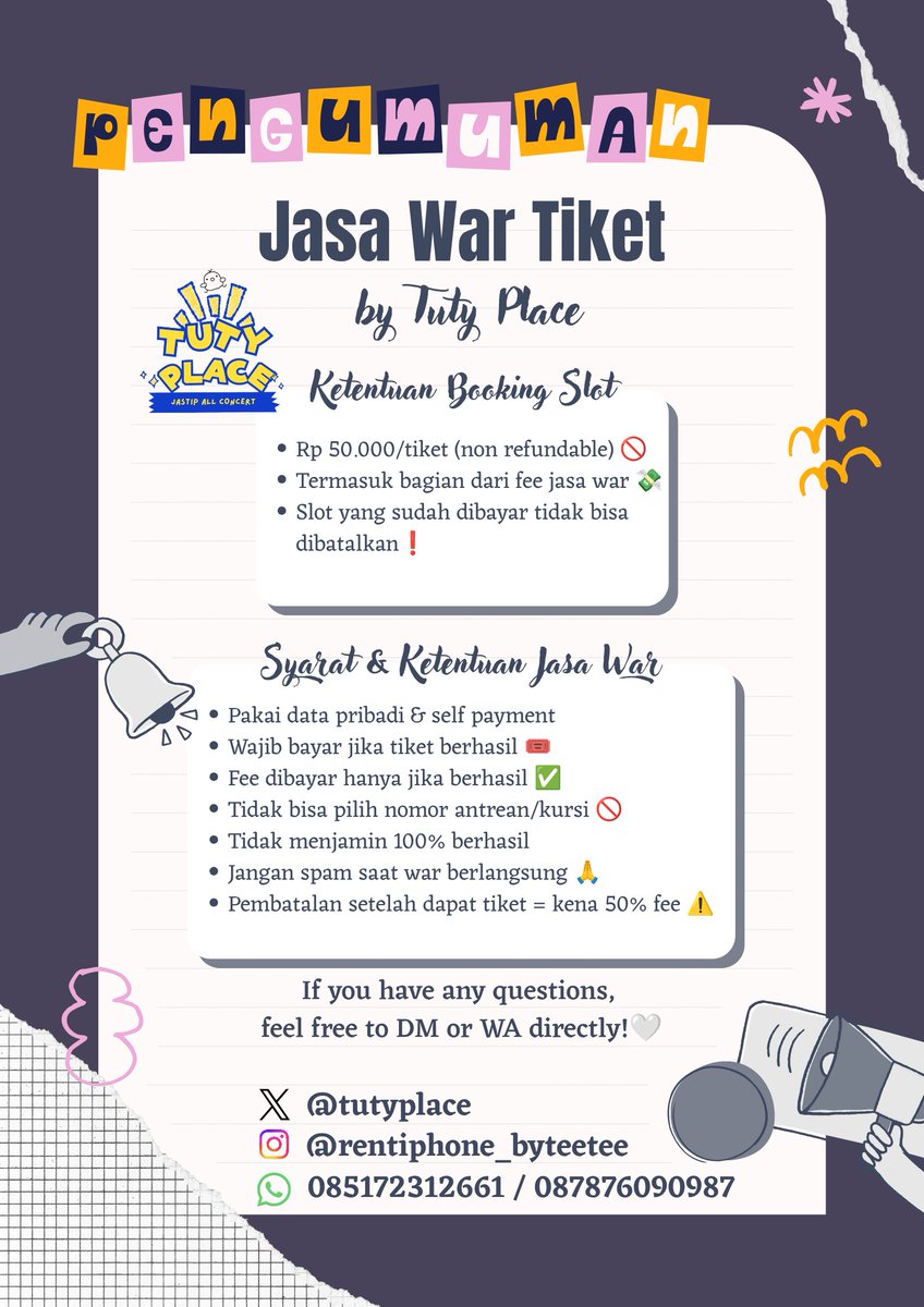tutyplace's tweet photo. OPEN JASA WAR (JASWAR) TIKET MAMAMOO 2026 WORLD TOUR <4WARD> IN JAKARTA

🌟 Fee Bookslot : 50K 🌟

✅ Self Payment &amp; Pakai Data Sendiri
✅ Pay Fee After Secured
✅ Trusted

🔗 https://t.co/92U9OuUii3

‼️ VERY LIMITED SLOT ‼️
#MAMAMOO #4WARD https://t.co/sVEFFoqWXF