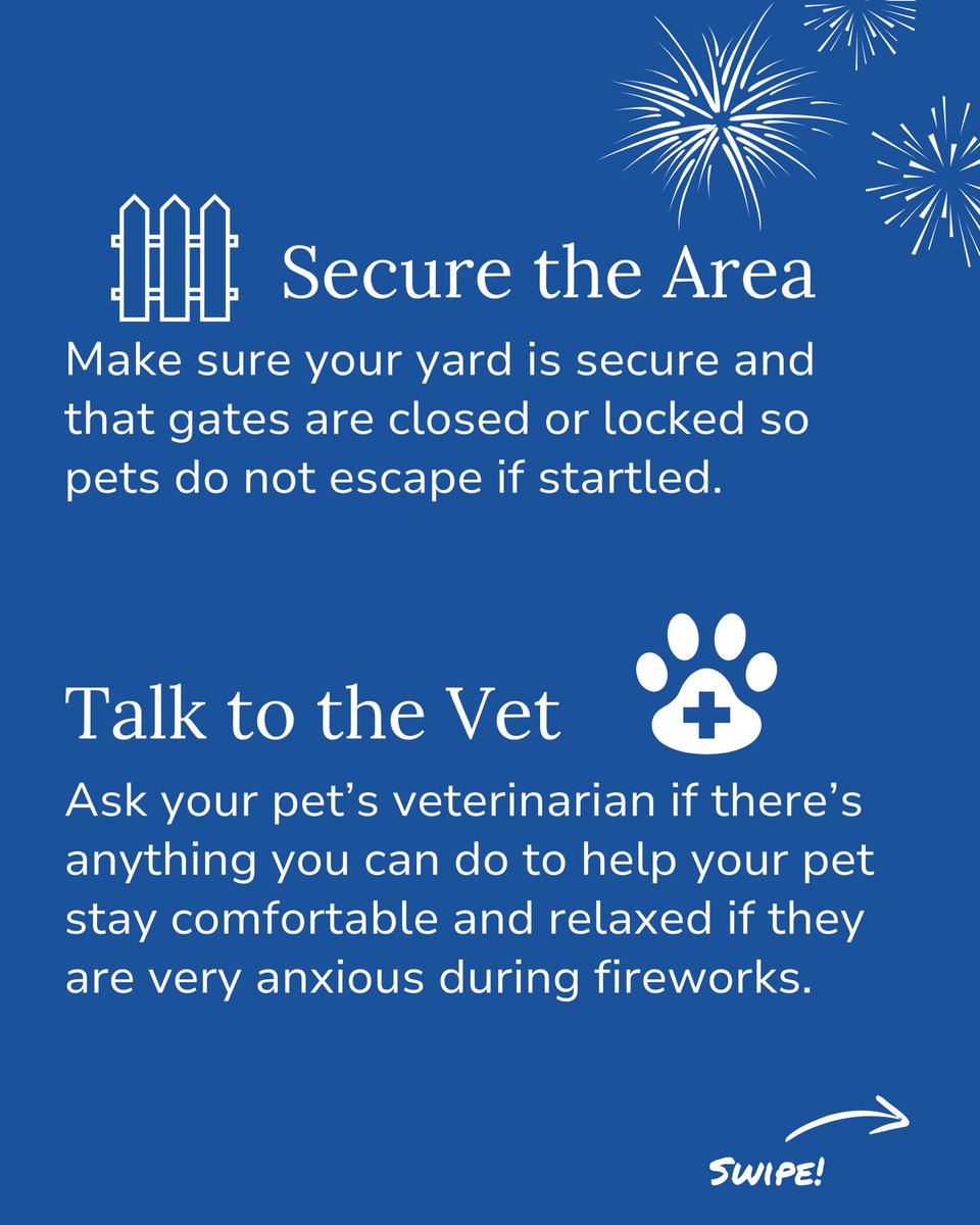 okhumane's tweet photo. A little preparation can make a big difference in keeping your furry family members safe this Fourth of July. Swipe through for a few simple tips to help keep your pets calm, secure, and at home where they belong.

#PetSafety #FourthOfJuly #OKHumane #AdoptDontShop #KeepPetsSafe https://t.co/ToGbelmvNY