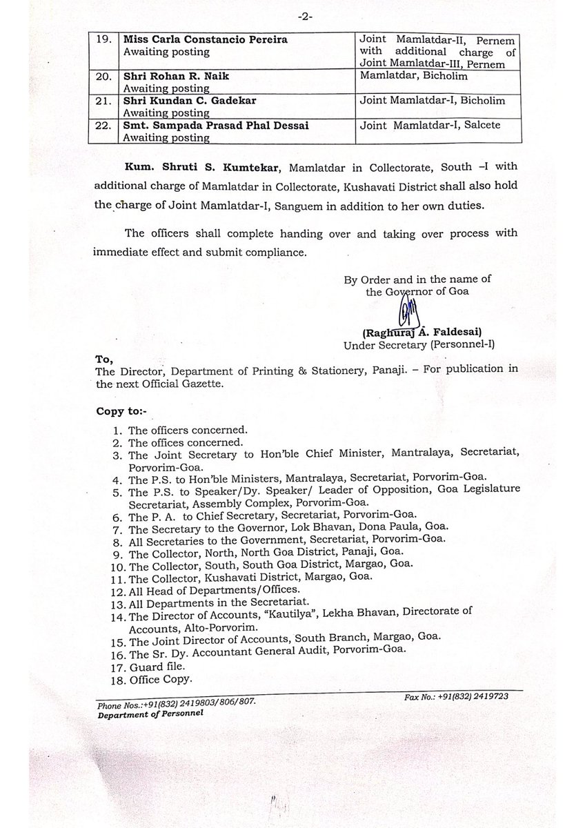 prudentgoa's tweet photo. Government issues transfer and posting orders for Mamlatdars and Joint Mamlatdars across the state

#Goa #GoaNews #RevenueDepartment #Mamlatdar #Transfers #GovernmentOfGoa #AdministrativeReshuffle #BreakingNews #Panaji #GoaUpdates https://t.co/hC7nS0ktkd