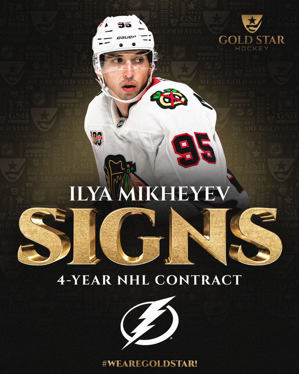 HockeyAgent1's tweet photo. Ilya Mikheyev signs a four-year NHL contract with the Tampa Bay Lightning. #GoBolts #WeAreGoldStar https://t.co/ytn5UiQlk9