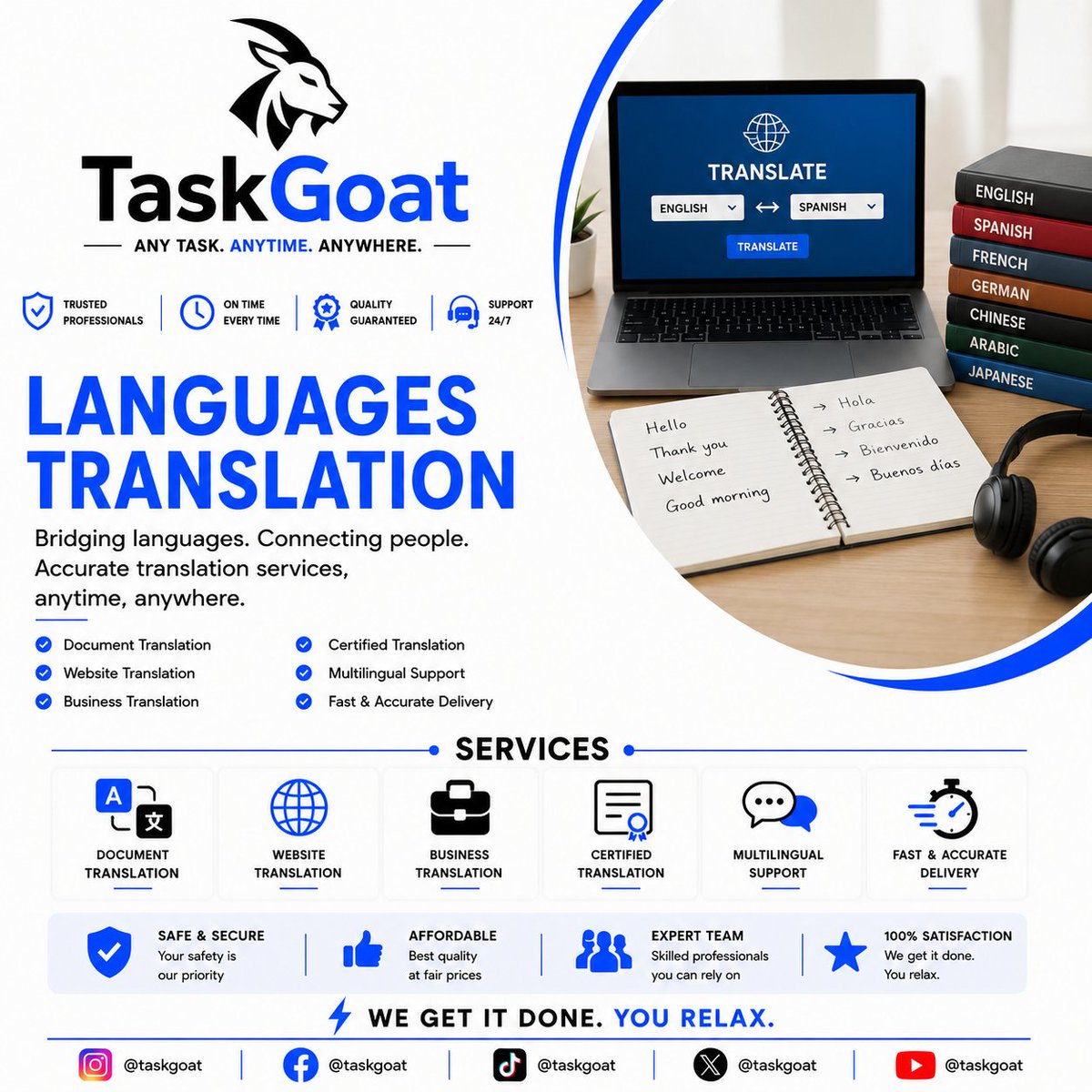 taskgoat's tweet photo. 🌍 PROFESSIONAL LANGUAGE TRANSLATION BY TASKGOAT

✅ Document Translation
✅ Business Documents
✅ Letters &amp; Emails
✅ Resumes / CVs
✅ Product Descriptions
✅ Social Media Content
✅ General &amp; Professional Translation
✅ Fast &amp; Accurate Service

#taskgoat #remoteworking #fyp https://t.co/kWOPCOQEDk