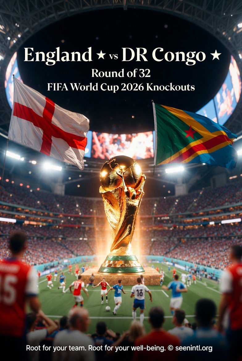 rickardohudson's tweet photo. England 🏴󠁧󠁢󠁥󠁮󠁧󠁿 vs DR Congo 🇨🇩
Round of 32 in Atlanta! 🔥
Three Lions vs. Leopards — knockout pressure is real.
Whatever happens on the pitch, take care of yourself. Free tools at https://t.co/jdaCyW5RAN.
Independent resource. Not endorsed by or affiliated with FIFA.
Come on England! or DR Congo forward!
Root for your team. Root for your well-being. 💚
Who are you backing? 👇
