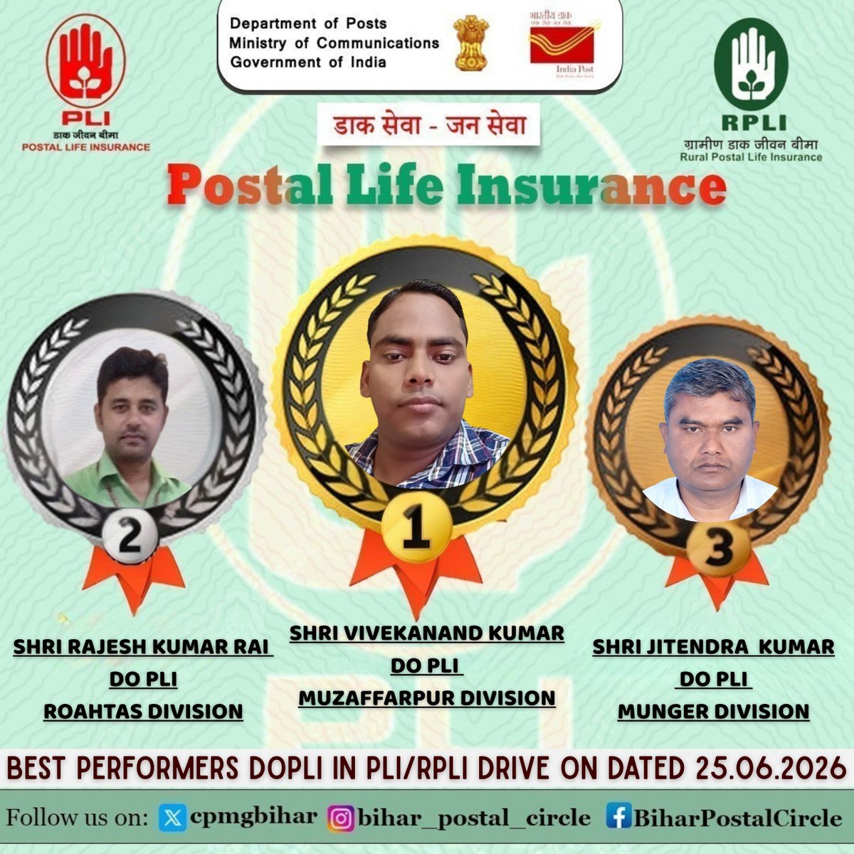 cpmgbihar's tweet photo. Top Performing Division In PLI &RPLI Drive Dated on 25.06.2026
#indianpost @IndiaPostOffice https://t.co/4VCrMaMm4D