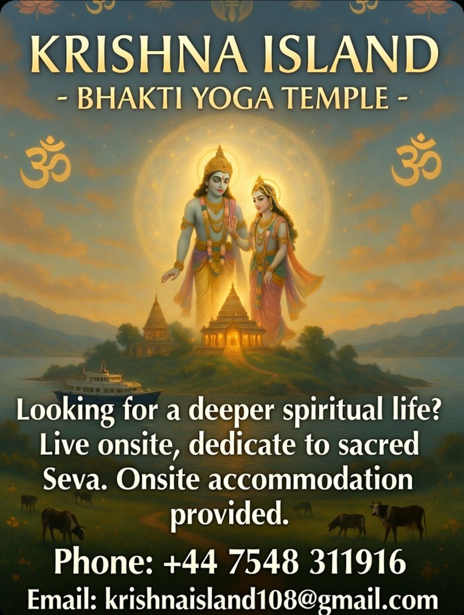 Ramavetos's tweet photo. Dear devotees and friends,
Please accept our humble obeisances. All glories to Srila Prabhupada!
​The Krishna Island temple (Ireland) warmly invites everyone who would like to spend some time in an atmosphere of devotional service, sadhana, and Vaishnava association.
​Currently, the temple and its grounds are in great need of help. If you desire to dedicate a few days, weeks, or longer to serving the Lord, we would be delighted to welcome you.
​Possible areas of service:
​Kitchen assistance;
​Cleaning the temple and guest rooms;
​Groundskeeping and gardening;
​Construction and renovation work;
​General maintenance;
​Helping with festivals and Sunday programs;
​Other services according to your skills and the temple’s current needs.
​What the temple provides:
​Accommodation;
​Prasadam;
​Opportunity to attend the full daily temple program;
​Association with devotees and a spiritual atmosphere.
​If you would like to visit:
Please contact us in advance and let us know:
​Your name;
​Expected dates of arrival and departure;
​Any specific skills you have (construction, gardening, cooking, electrical work, plumbing, etc.);
​Any dietary requirements or health conditions we should be aware of.
#KrishnaConsciousness #HareKrishna #ISKCON #SrilaPrabhupada #BhaktivedantaSwami
#radha #harekrishna #bhakti #yoga #krishna #gopal #mahamantra #radhe #hindu #vrindavan #govinda #spiritual #madhava #radhakrishna #om #meditation #radharani #radheshyam #radheradhe