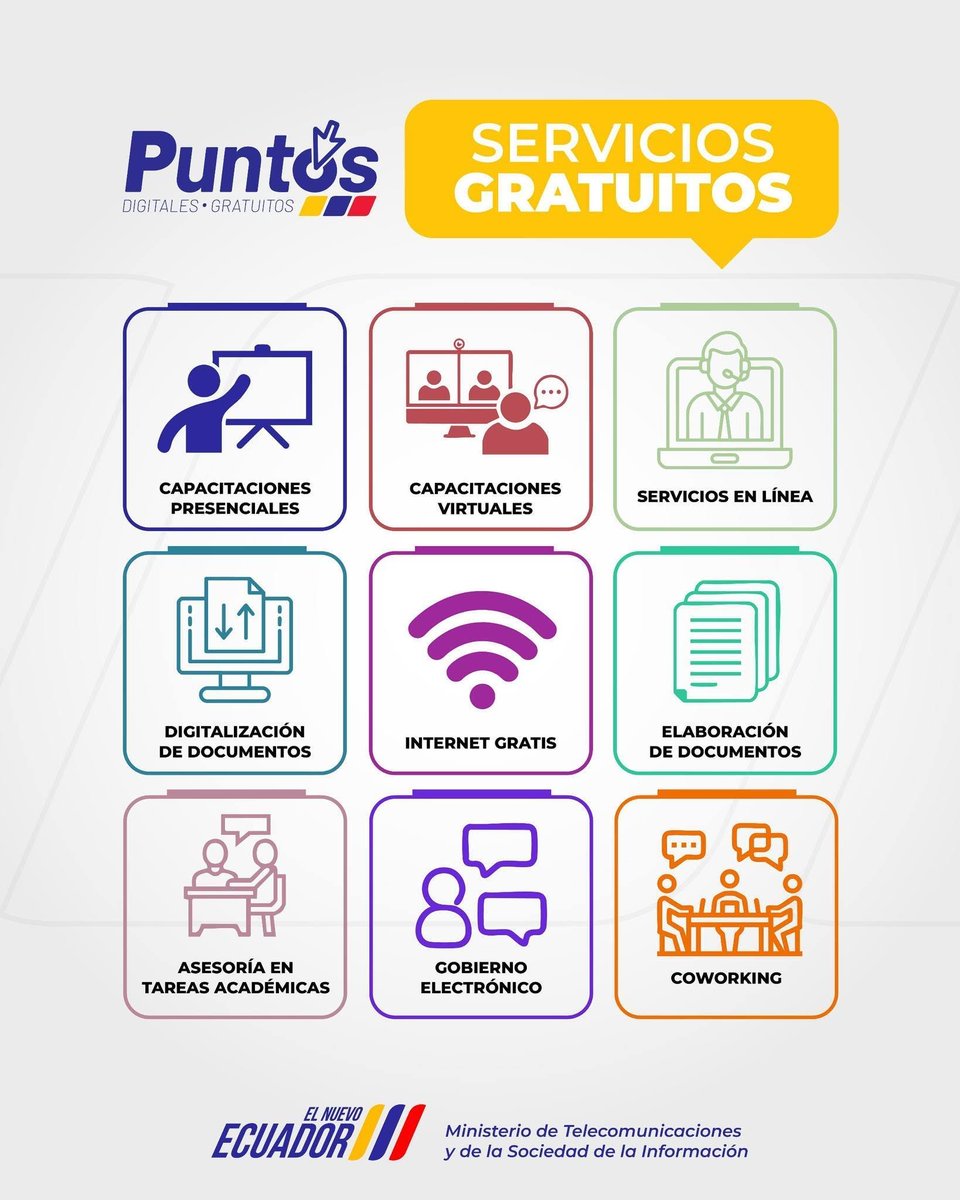 tun_014's tweet photo. ¡SERVICIOS DIGITALES GRATUITOS PARA LA COMUNIDAD! 📷📷
En los Puntos Digitales Gratuitos te ofrecemos:
📷 Capacitaciones presenciales
📷 Capacitaciones virtuales
📷 Servicios en línea
📷 Digitalización y elaboración de documentos
📷 Internet gratis https://t.co/0UboAZKJ8q