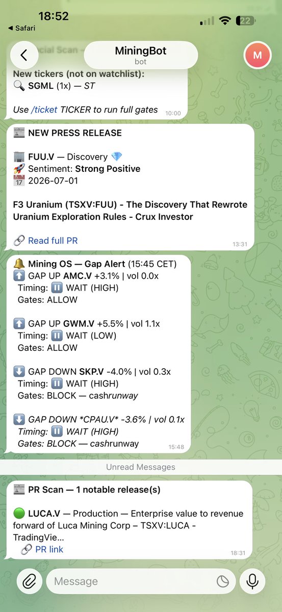 growingforging's tweet photo. Just my bot informing me on mining trends in the market for the stocks I follow. https://t.co/5Rdk0zq4Dg