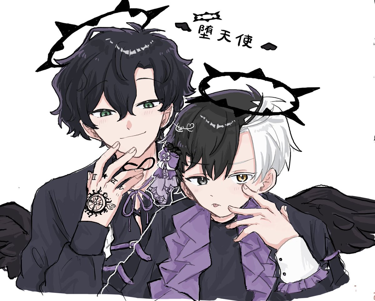 se_1o5's tweet photo. 絵🍵 やまさく⛰️🌸 
堕天使の2人🪽🖤 https://t.co/SR3WqBc20e