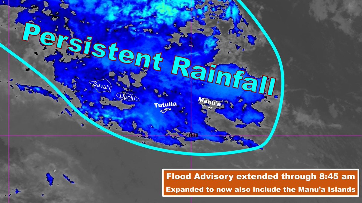 NWSPagoPago's tweet photo. Flood Advisory has been extended and expanded to include the Manuβa Islands as persistent rainfall, heavy at times continues to impact American Samoa. Expect minor flooding and ponding on roadways during your morning commute, especially in vulnerable areas. #ASwx https://t.co/Cxjq7NbUQZ