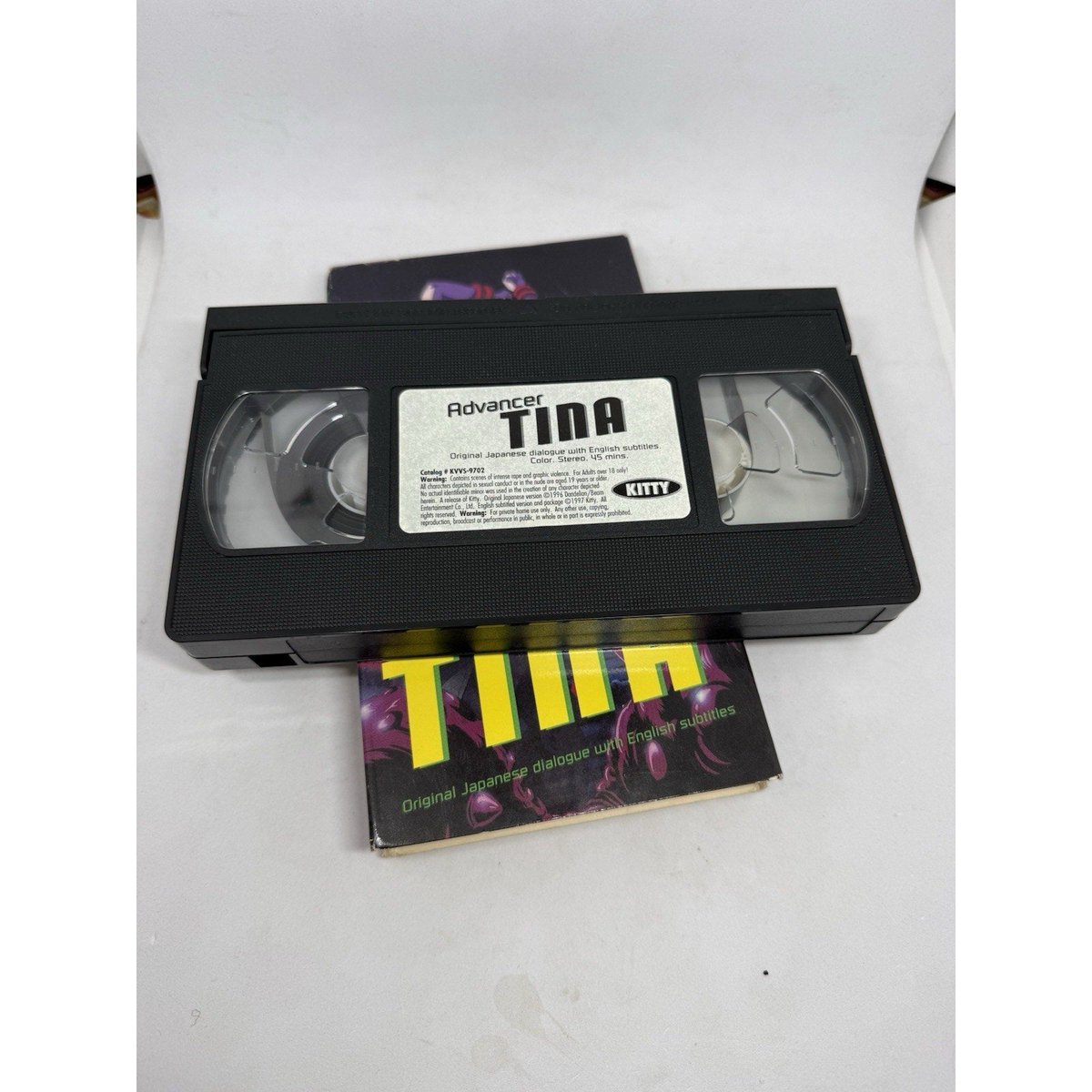 ThriftGoblin's tweet photo. Advancer Tina, VHS, Kitty Media, 1997. Adult sci-fi OVA. Set in 3113, pitched as Alien x Fist of the North Star. JP audio, EN subs, 45 min. Box wear, clean tape. 18+ only. $30. https://t.co/82rFghTl6m #thriftgoblin #vhs https://t.co/nDseIXdOKr