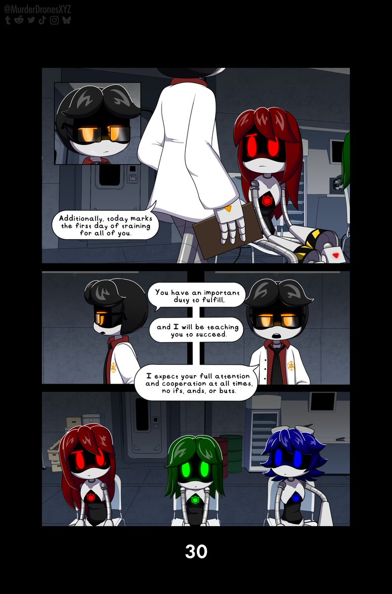 MurderDronesXYZ's tweet photo. Murder Drones XYZ - Pg. 30

 And with that out of the way...

#murderdrones #glitchproductions #webcomic #mdtwt #murdedrones #MurderDronesXYZ #murderdronesoc https://t.co/Skzw92cCtW