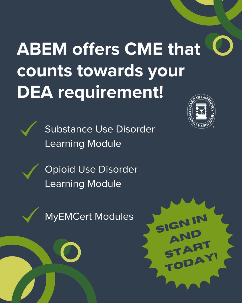 ABEMCert's tweet photo. Looking to meet your DEA CME requirements? Sign in to your ABEM Portal to register for the free module and low-cost CME.🌟

Learn more: https://t.co/hrwVozIuAE

@EmergencyDocs @SAEMonline @aaeminfo @ABMSCert https://t.co/XDZbP5KYn9