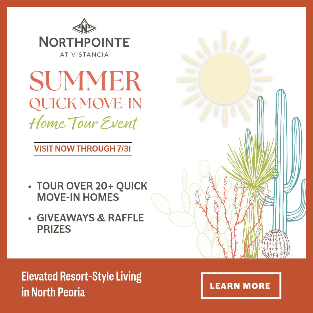 Northpointe_AZ's tweet photo. Visit Northpointe at Vistancia now through July 31 for the Summer Quick Move-In Home Tour and find your dream home by touring more than 20+ quick move-in and move-in ready homes from award-winning builders throughout the community.
https://t.co/jaO1gzI2pi https://t.co/gbaXZsVIc3