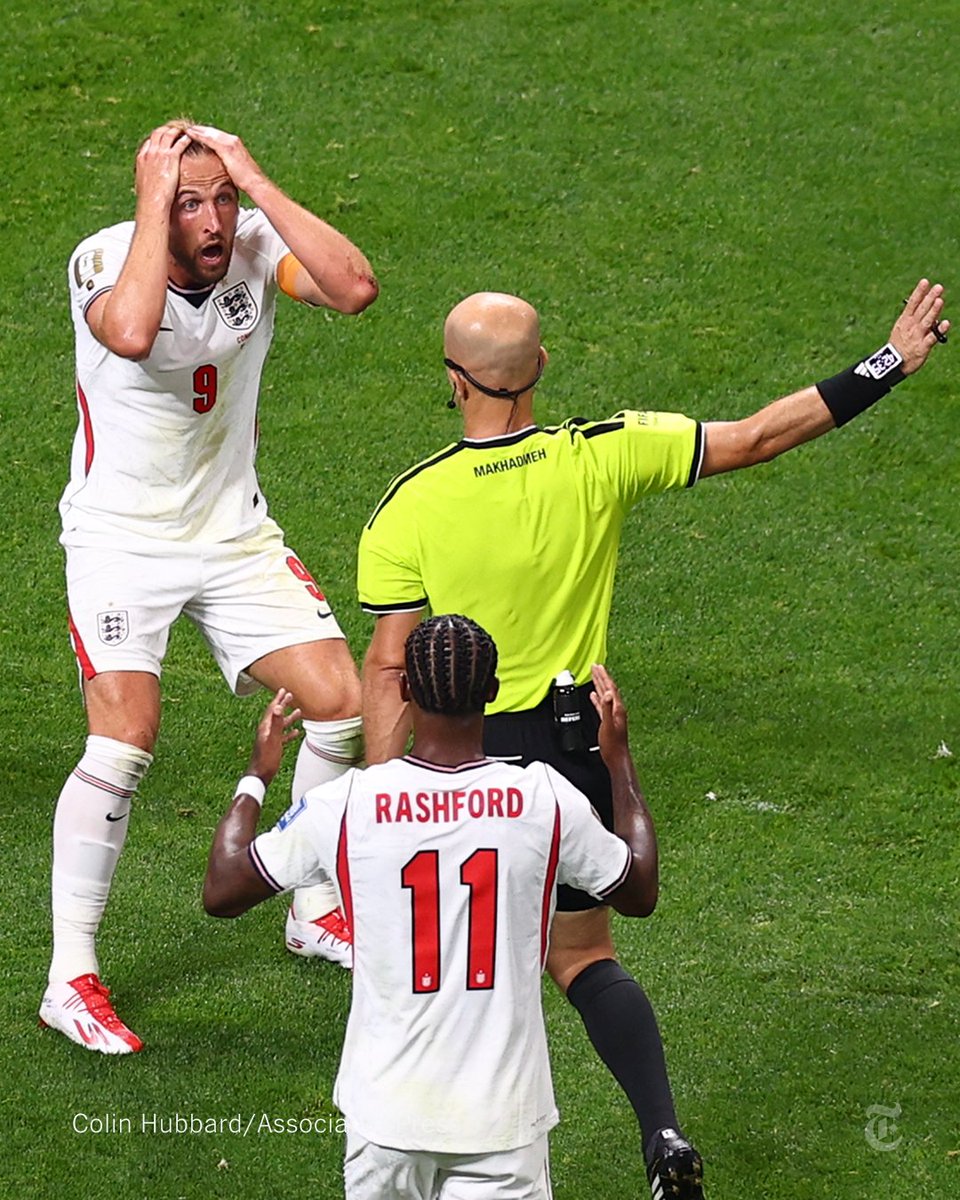 nytimes's tweet photo. From @TheAthleticFC: Should England have had a penalty?

Harry Kane went down in the box, but the claims were waved away — the VAR saw fit to stay with the referee's on-field decision. https://t.co/WaswabTXLX https://t.co/kU8LVmtKza