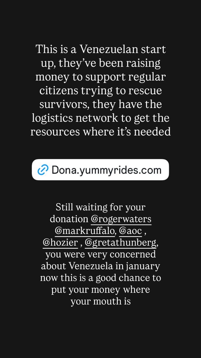 ConfleiCon7UP's tweet photo. Since you were very concerned about Venezuela in January, now you can put your money where your mouth is. DAY 1

@Hozier 
@rogerwaters 
@AOC 
@MarkRuffalo
@GretaThunberg 

https://t.co/o3YIjQWxkR https://t.co/QG6xIuf0Qi