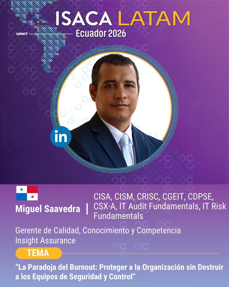 ISACAQuito's tweet photo. 🚨 La IA cambia las reglas del juego. ¿Tu organización está preparada?

🇪🇨🇵🇪🇲🇽🇵🇦 Expertos de la región compartirán estrategias sobre IA, auditoría, COBIT, ciberseguridad y gestión del riesgo.

⏳ Aún hay cupos.

🎟️ https://t.co/6PE5GLJ6Um

#ISACALATAM2026 #Ciberseguridad https://t.co/qfd4qXmTig