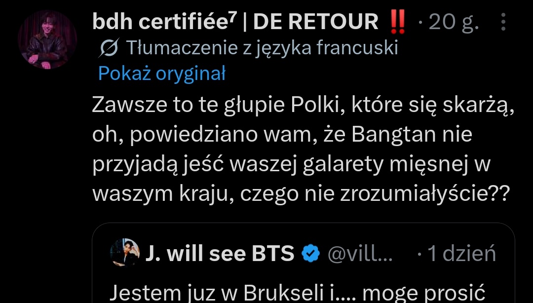musicnewsfactpl's tweet photo. Doszło do spięcia między polskimi a belgijskimi fankami zespołu BTS. Poszło o komentarze Polek, które stwierdziły, że w Brukseli brzydko pachnie.

W odpowiedzi belgijskie Army zaczęły je ostro atakować i zarzucać im rasizm. https://t.co/icAu6K70wJ