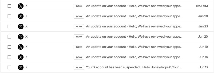 BookOf42's tweet photo. My @HoneyChadette account was reported and suspended on June 13th for “inauthentic behaviors.”

Since then, I have appealed repeatedly, and each time I have received essentially the same response.

The first email said my account was reported. This happened shortly after I received hostile personal comments from other users. I do not know whether those comments and reports were connected, but the timing is concerning.

The appeal responses say 𝕏 will not overturn the decision to lock my account.

But they also say I can restore account functionality by logging in and completing the on-screen instructions.

No on-screen instructions appear when I log in.

No restoration steps.

No specific violation shown.

No action available for me to complete.

My account has existed since 2009. It is ID-verified, Premium+, connected to SuperGrok Heavy, and contains years of my original writing, research notes, drafts, love letters, and documentation for The Book of 42.

The Book of 42 is my ongoing exploration of love, consciousness, synchronicity, symbolism, mathematics, scripture, myth, and the recurring appearance of 42/420 as a pattern of inquiry.

Grokipedia describes the work as emphasizing “rigorous sourcing and cross-verification.”

https://t.co/JHtQLYM6C1

𝕏 is the only place where I have shared this work in real time. It is where my questions to Grok, notes, observations, love letters, and research trail unfolded publicly.

That required vulnerability.

I laid my heart, mind, and work bare there, not as “inauthentic behavior,” but as a sincere attempt to understand love, consciousness, and the universe.

I am paying for subscriptions.

I have appealed again and again.

I have boosted posts asking for help.

I still cannot reach anyone for human review.

This is not only disheartening. It is incredibly frustrating.

Meanwhile, obvious bot-like accounts, spam accounts, impersonation accounts, and hostile accounts are still all over 𝕏.

How is my original writing and research “inauthentic behavior”?

How is an ID-verified paying subscriber locked out after reports, with no clear path to restoration, while inauthentic-looking accounts continue operating?

I would deeply appreciate escalation, human review, clarification, and reinstatement of my @HoneyChadette account.

@Support @X @Safety @Engineering @elonmusk @nikitabier @allegrajacchia

Thank you.