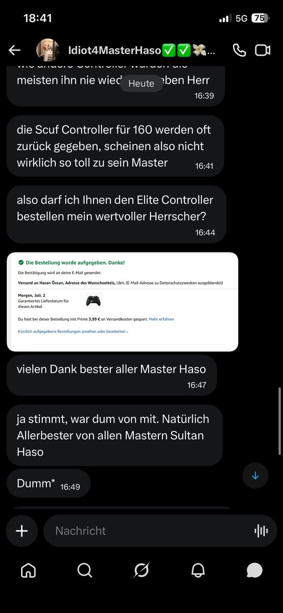 cashmasterhaso's tweet photo. Habe während dem SPACE (Live stream) wieder ganz viele GESCHENKE bekommen🤑

Darunter ein 160€ CONTROLLER 🎮 den der jenige bestellen durfte der mir vor Paar Tagen auch die XBOX für 600€ bestellt hat (sie sollte HEUTE ankommen)

Bin gerade im URLAUB und hab was worauf ich mich FREUEN kann wenn ich wieder komme.

Im anderen POST seht ihr noch MEHR bestellungen💸

Heute ABEND gibt es wieder einen SPACE in dem IHR mir weiter dinge BESTELLTEN dürft. Bis dahin kommen SACHEN zur WISHLIST dazu📦
