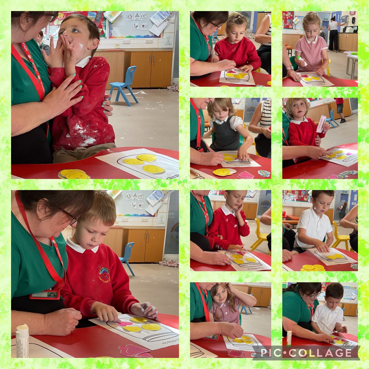 YsgolHenFelin's tweet photo. Today we celebrated friendship by creating friendship jars with smiles, fun and love. We also painted our hands and had a handshake with a friend to create a new colour. #YHFClass6 #YHFWandaswellbeingwednesday https://t.co/2YdQIcBB44