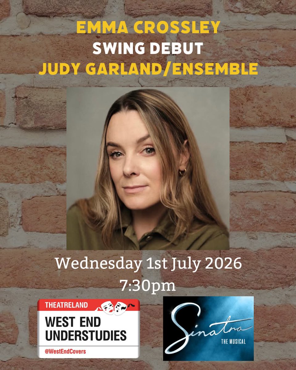 WestEndCovers's tweet photo. Tonight will be the #swingDEBUT of Emma Crossley (@emmacrossley7) in the role of JUDY GARLAND/ENSEMBLE at #SinatraMusical! #swing #debut https://t.co/ajbrQYyENa