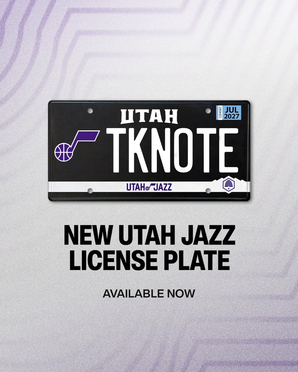 utahjazz's tweet photo. our newly redesigned Utah Jazz license plates are now available! 🤩

get yours here | https://t.co/Plv55g5LHg

#TakeNote https://t.co/Wdep9hFJZ4