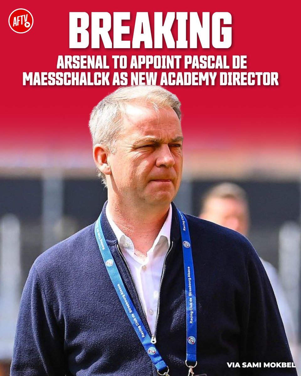 AFTVMedia's tweet photo. 🚨 Arsenal are set to appoint Pascal De Maesschalck as the club's new Academy Director. 🌟

The Belgian has agreed to join from Strasbourg and will replace Per Mertesacker. ✅ https://t.co/m8xUHVnqvO
