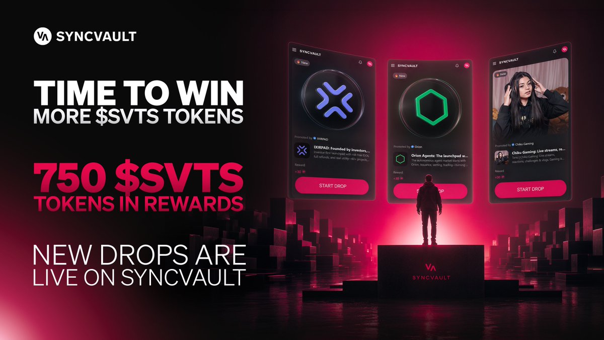 WeAreSyncVault's tweet photo. 750 $SVTS are waiting. 🔥

Fresh Drops from @ixirpad , @Orion_Agents , and Chiku Gaming are now live on SyncVault.

Complete tasks, earn rewards, and climb the leaderboard before the opportunity is gone.

Jump in now 👇
https://t.co/x6lI7iBfGX

#SyncVault #IXIRPAD #OrionAgents #ChikuGaming #CreatorEconomy #Rewards #SVTS