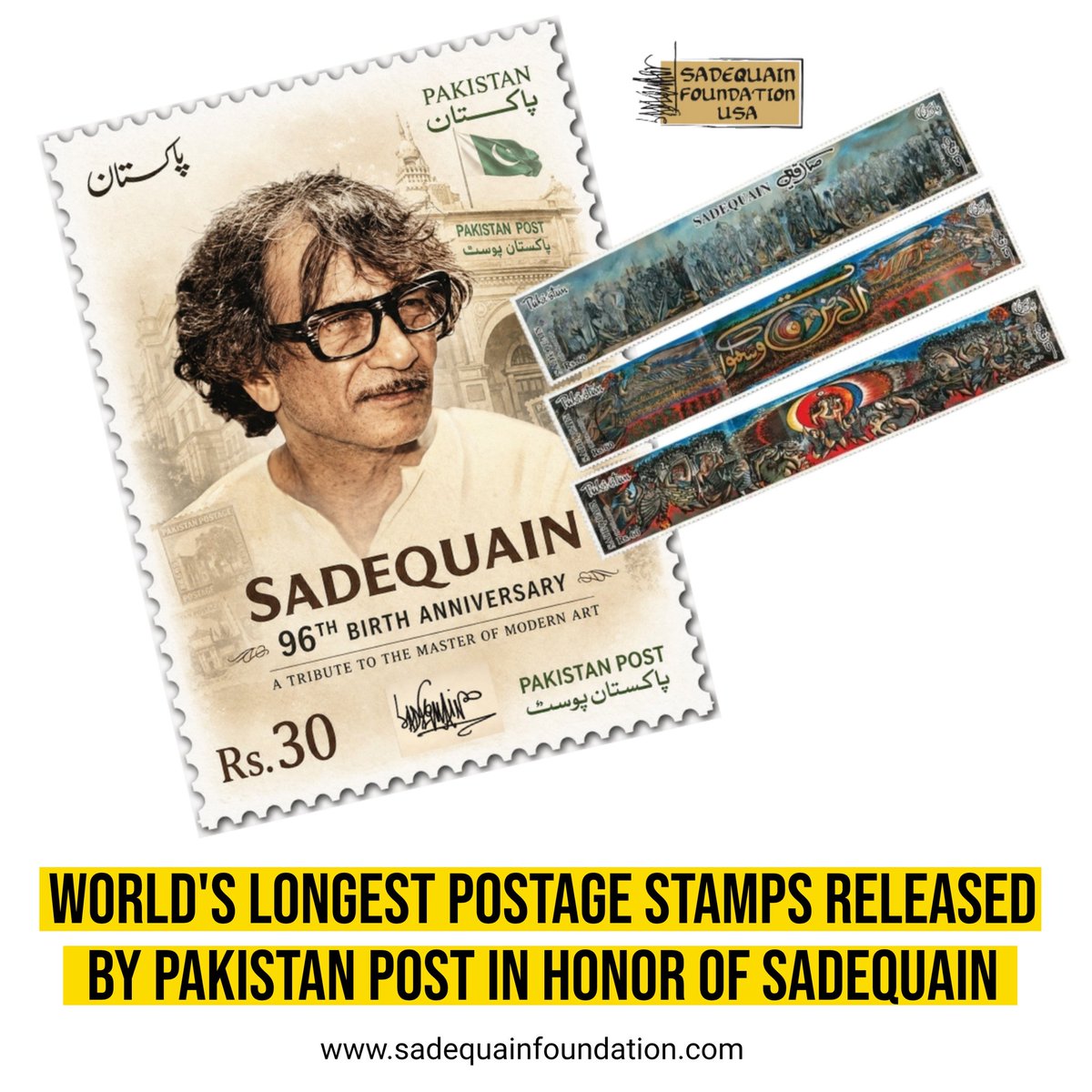 Sadequain_Naqvi's tweet photo. World's Longest Postage Stamps Released by Pakistan Post in Honor of SADEQUAIN🇵🇰
#Sadequain #Pakistan #Artist #Stamps
@PakPostOffice @GovtofPakistan
@abdul_aleemkhan @EUPakistan
@murtazawahab1 @TararAttaullah
@DanyalGilani @PTVNewsOfficial
@usembislamabad @ukinpakistan https://t.co/wFmgsRT7LD