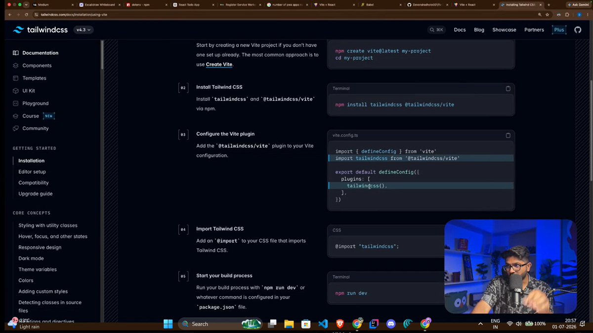 bhat9_pradyumna's tweet photo. Day 37 | @sheryians_ - Quick Recap on setting React + Vite Project . Integrating TailwindCSS in the Vite project and adding plugins in vite.config.js  , explored useState and props

#Sheryians #WebDevelopment #LearningInPublic #LearningJourney #Restart #100DaysOfCoding https://t.co/D0FEb3b33j