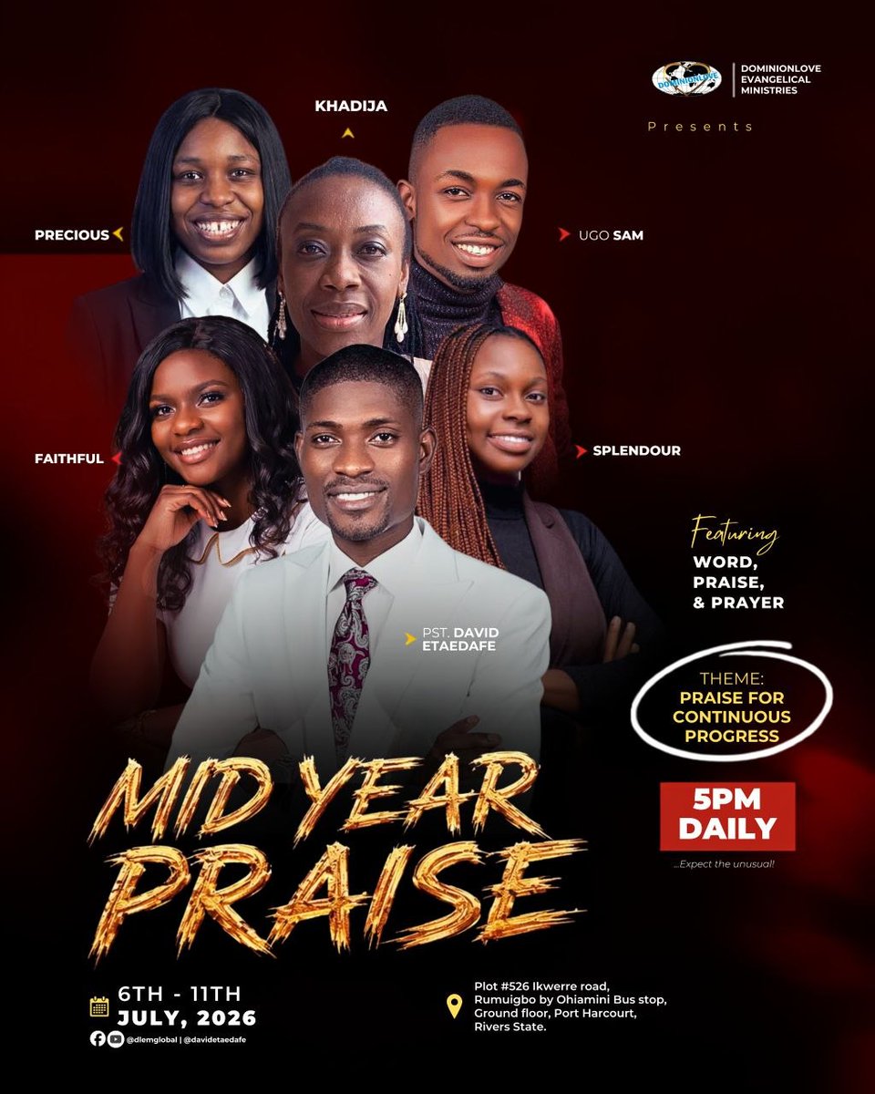 dlem_global's tweet photo. HALF THE YEAR IS GONE, DON'T ENTER THE NEXT HALF THE SAME!
It's time to lift a sound of praise that provokes undeniable progress.
Join us at MID-YEAR PRAISE 2026 for 6 days of unforgettable evenings of Word, prayer and Praise

#dlemglobal #ContinuousProgress #gospel #praise https://t.co/peG8hbP0IH