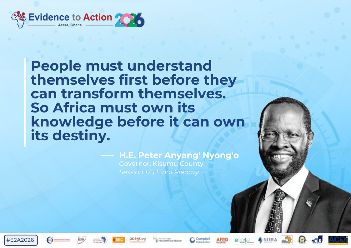ICED_THINKTANK's tweet photo. #E2A2026 may be over but there are many highlights to discover, beginning with H.E. Peter Anyang Nyong’o’s address.
Check out this excerpt from his thought-provoking address where he challenges Africa to harness AI and digital tools for evidence generation
#EvidenceforImpact https://t.co/zB18yYQ4yA
