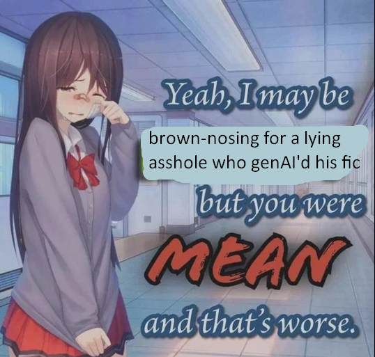 centv0x's tweet photo. it kills me that people see someone using genAI and lying about it and their biggest issue is ME not being NICE about it. https://t.co/jsVWCjYki0