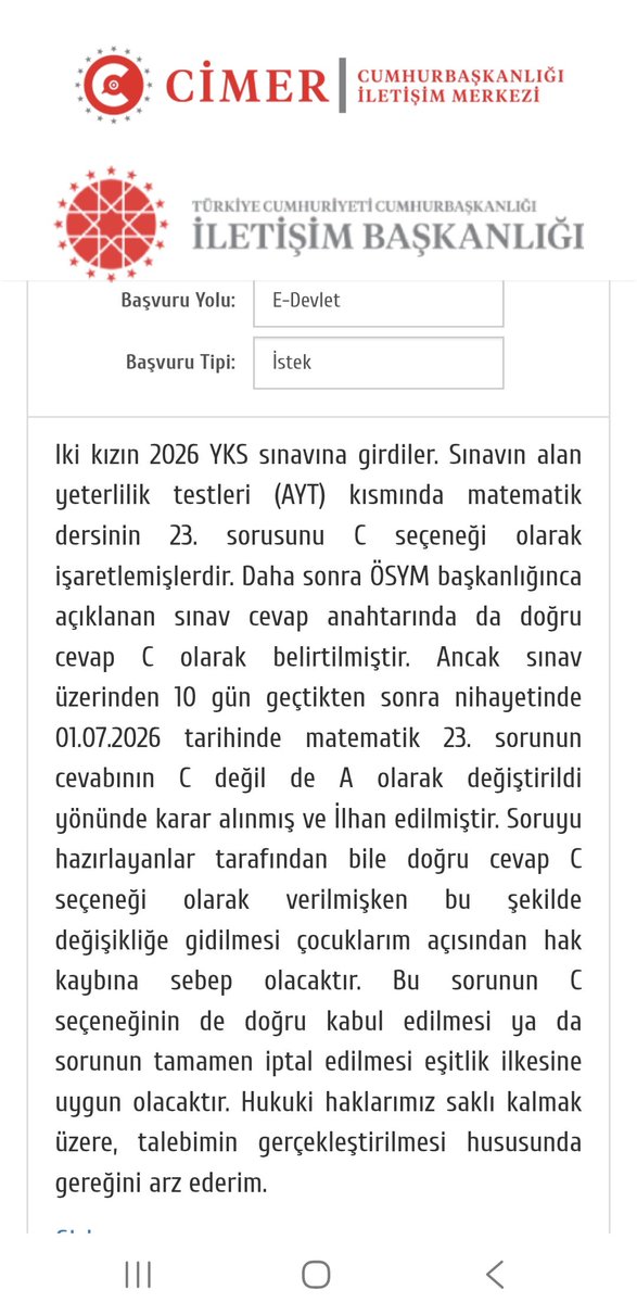 yayaz02's tweet photo. @OSYMbaskanligi'nın hatası öğrencilere mal edilemez. #yks2026 matematik 23. Sorusu ya İPTAL edilmeli ya da C seçeneği de doğru kabul edilmeli.
@tcbestepe 
@BayramAliErsoy
@TBMMresmi https://t.co/Bxqlsxbicp