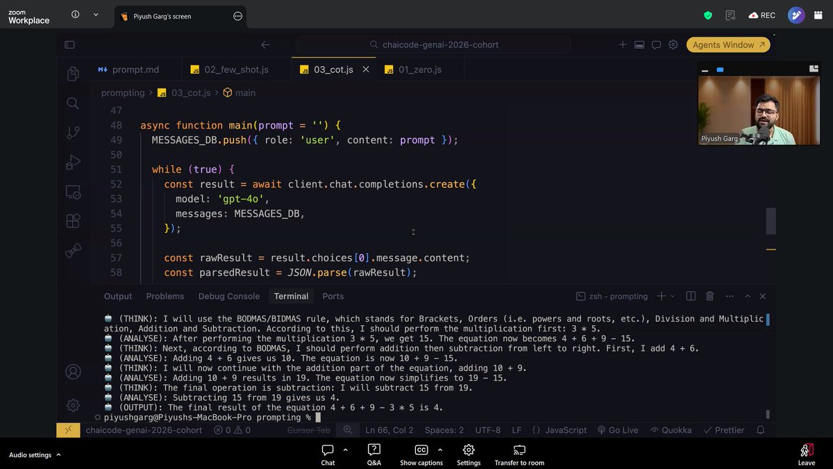 Darshik8677's tweet photo. Day 2 of GenAI 
Today I learned about Prompt Engineering &amp; AI Agent
Prompting Techniques
• Zero-shot prompting
• Few-shot prompting
• Chain-of-Thought prompting
• Role-play prompting
Create Agent
Loop Engineering &amp; Harness Engineering
Prompt Engineering
#chaicode https://t.co/j0NIAXtzPj