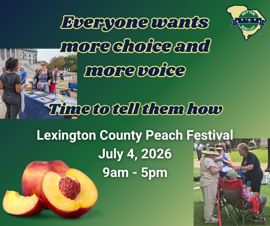 betterballotsc's tweet photo. Join us at the Peach Festival and talk to festival goers about the benefits of electoral reforms like #InstantRunoffVoting. Events like this help us spread the word. When people learn about #RCV, they like it. Help us teach others about RCV.

RSVP today: https://t.co/rkXfwYnUR7 https://t.co/jLUYAwAIX0