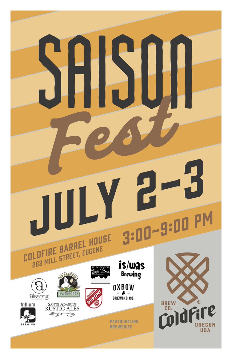 BREWPUBLIC's tweet photo. Get set for the 4th with Saison Fest at ColdFire Brewing in Eugene, Oregon. Look for a plethora of Saisons from local and international breweries. Details in the link below. 

https://t.co/4MEPoJCH6a

@ColdFireBrewing @AlesongBrewing @FontaFloraBrew @trilliumbrewing @iswasbrewing https://t.co/I7G4wseEuV