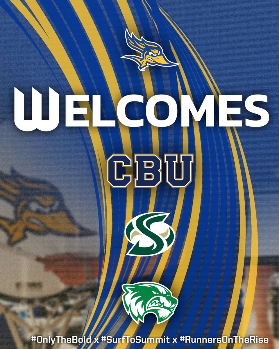CSUBAthletics's tweet photo. The road ahead just got bigger. 👌

Cal State Bakersfield Athletics welcomes California Baptist, Sacramento State, and Utah Valley to the Big West! 

#RunnersOnTheRise | #OnlyTheBold https://t.co/48lHASuyON