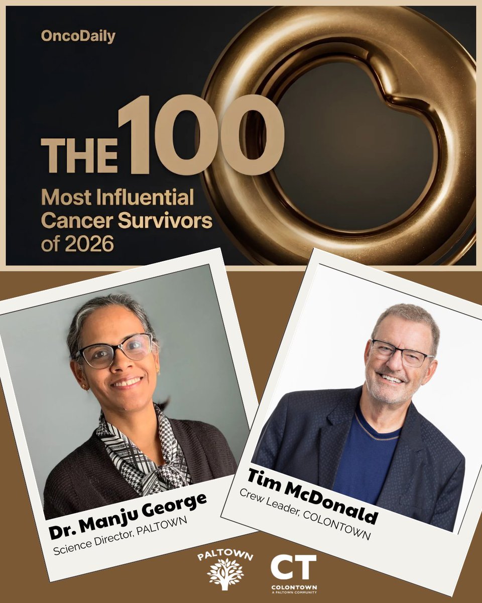 colontown's tweet photo. Congratulations to our very own Manju George and Tim McDonald who were both named as two of "The 100 Most Influential Cancer Survivors of 2026" by Onco Daily ! We are honored to work beside them and all survivors who continue to make our Community thrive. https://t.co/lmmPuewbAe