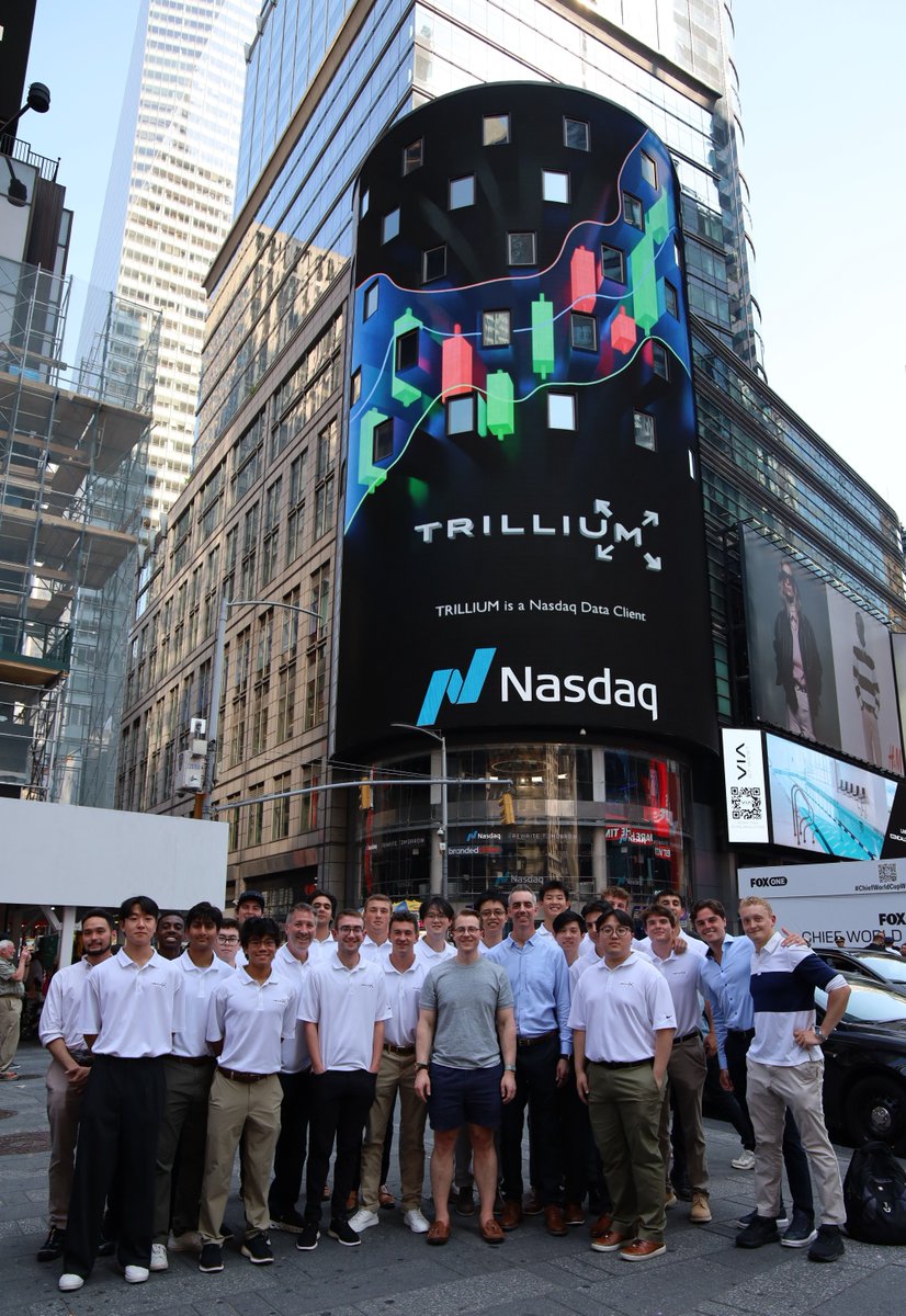 TRLM's tweet photo. Trillium Trading, live in Times Square.
 
Yesterday, we were featured on the @Nasdaq Tower, one of the most recognizable displays in the world. 

A proud moment for our firm, our people, and the culture we continue to build.
 
We’re always looking for ways to show what makes Trillium different: creativity, ambition, precision, and a willingness to push past the obvious answer.
 
Great to see that spirit represented in the heart of New York City.