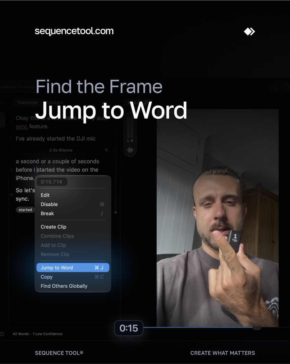 sequencetool's tweet photo. No need to scrub, just Jump to Word.

#SequenceTool #VideoEditing https://t.co/h0c0MnL9VG