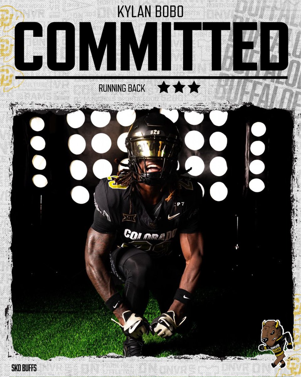 DNVR_Buffs's tweet photo. 𝑩𝑹𝑬𝑨𝑲𝑰𝑵𝑮: 3⭐️ RB Kylan Bobo has committed to Colorado!

Bobo chose the Buffs over Arkansas, Minnesota and Memphis #SkoBuffs🦬 https://t.co/W07x3GYWmv