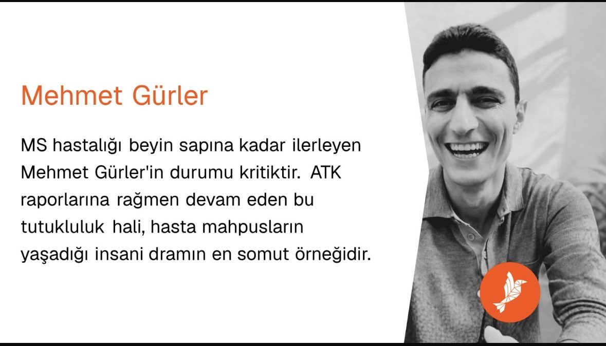 TrendRightsTR_'s tweet photo. Binbaşı Mehmet Gürler,10 yıla yakın tutuklulukta cezaevinde MS hastası olmuştur.

Görme kaybı ve yürüyememe şikayetlerine
rağmen temel tıbbi bakım hakkı ihlal edilmektedir. Acil müdahale şarttır.

MehmetGürlere Adalet https://t.co/sjkFB9vbJR