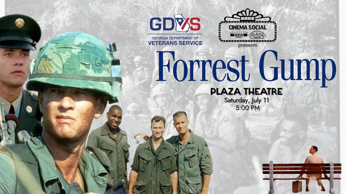 wabeatl's tweet photo. 🎬 Join WABE Cinema Social on Saturday, July 11 for a screening of Forrest Gump at The Plaza Theatre! TICKETS: https://t.co/xEVNObRPDO
Before the film, enjoy a live discussion w/ Raven Holstick &amp; Vietnam veteran Lavert Jones from the Georgia Department of Veterans Service. https://t.co/ayUG7i8awf