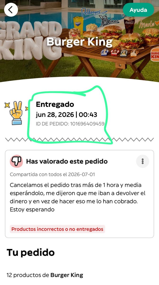 luismanuelTris1's tweet photo. @glovo me han cobrado un pedido de Burguér King de Chipiona ( Cadiz )  , que nunca recibimos ! Se anuló el pedido por q tardaba más de 1,30h 
Por favor, no me atienen !! Podéis solucionarme la devolución ?? https://t.co/xoiEXrjTZ0